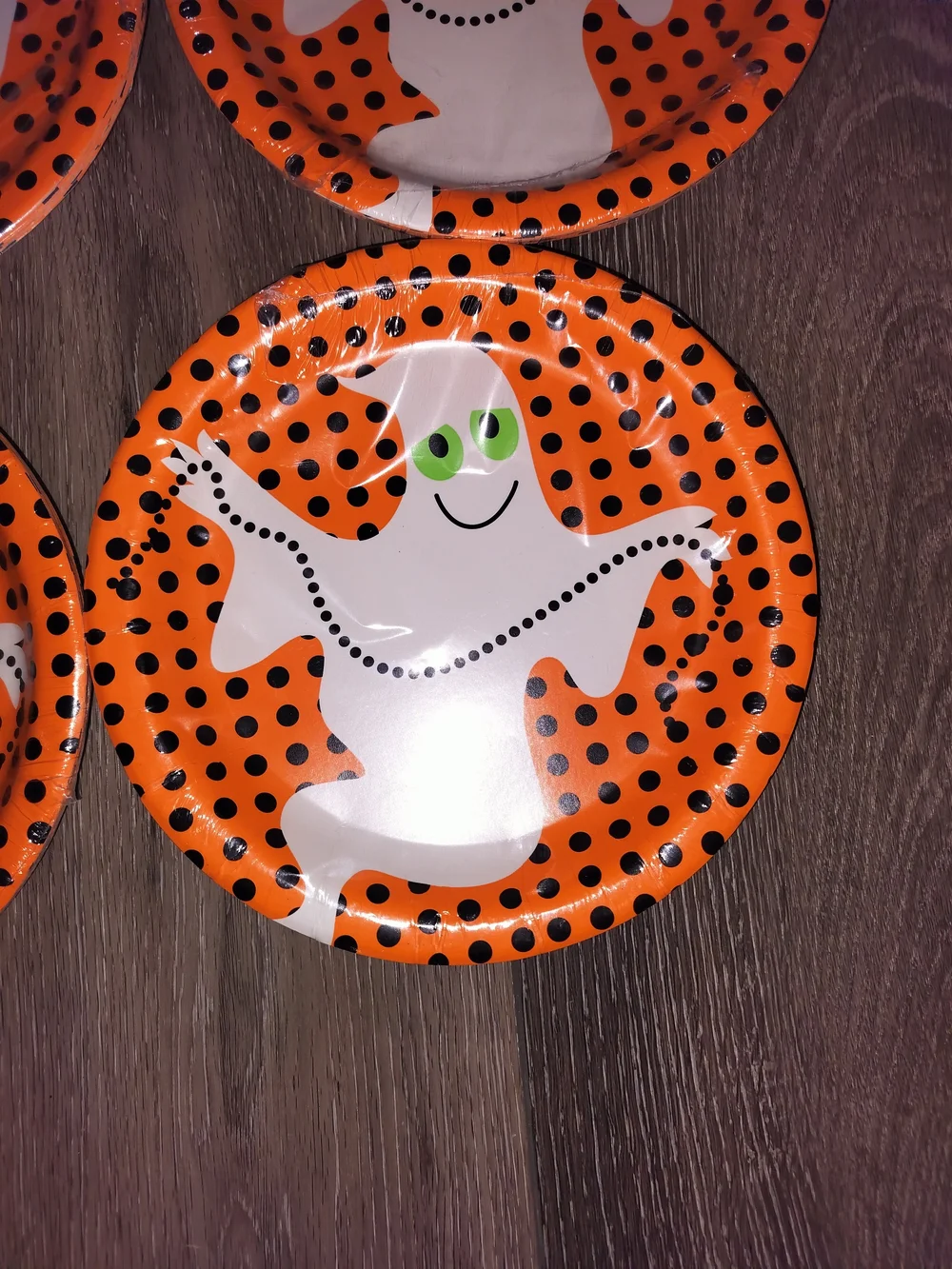 Halloween Ghost Paper Plates - Orange Polka Dot Party Plates